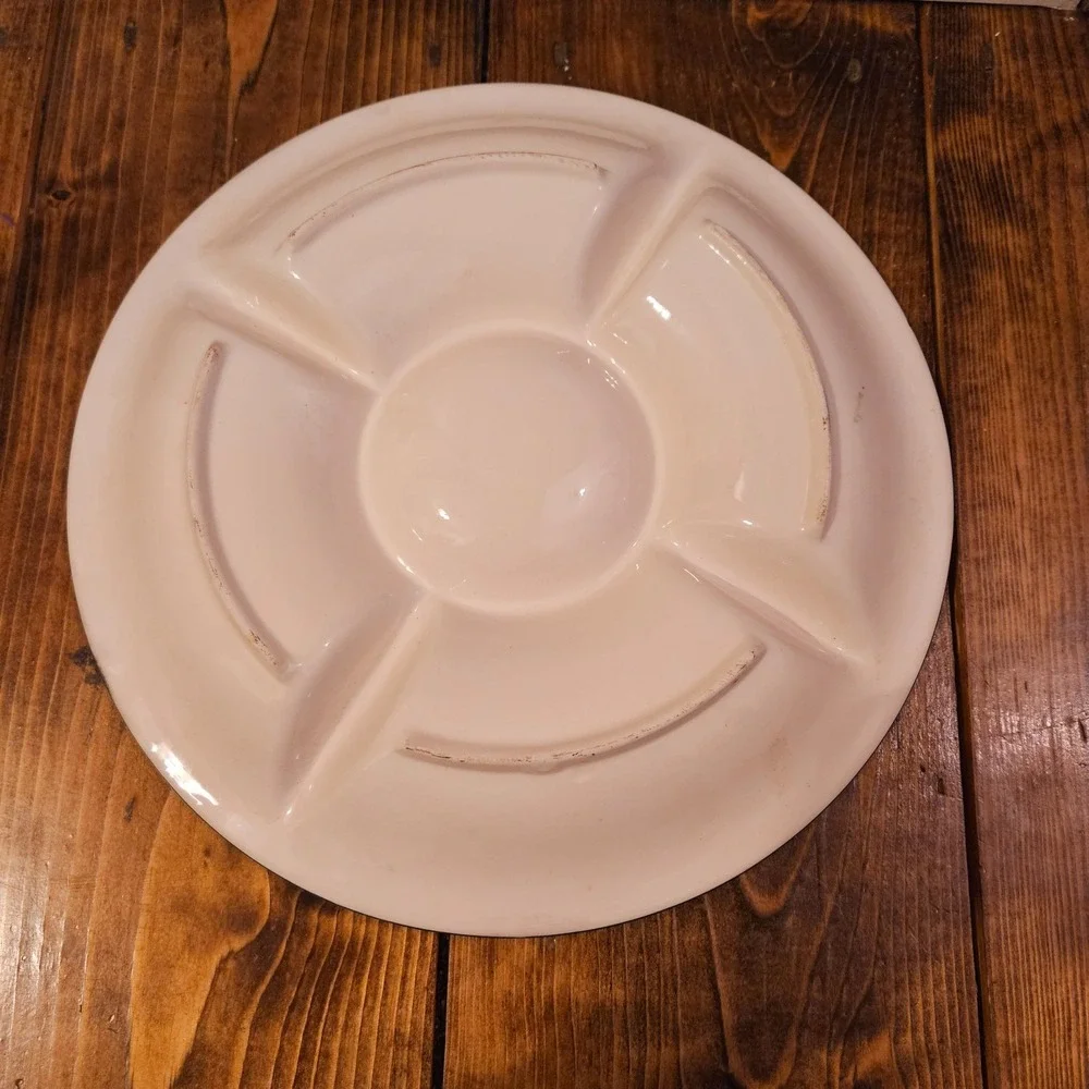 Vintage Rooster Divided Serving‎ Platter Hand Painted Black Floral Farmhouse 13